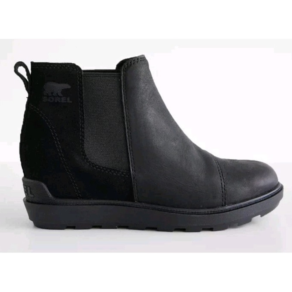 NEW Sorel Women 5 Evie II Chelsea Black/Sea Salt Ankle Boots Bootie Shoe